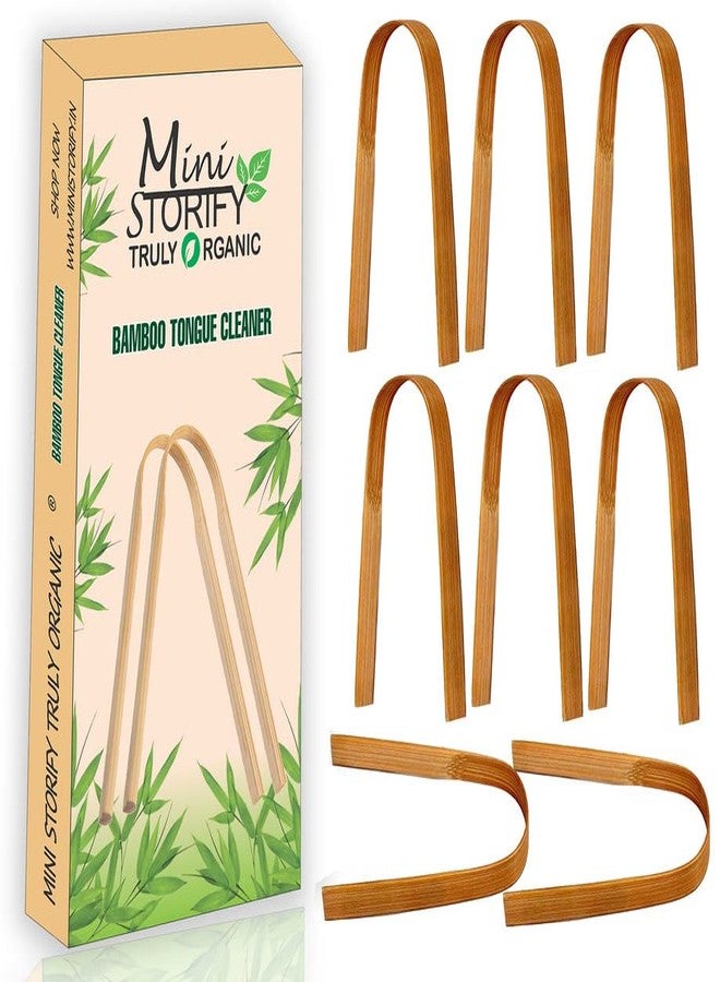 Mini Storify Truly Organic ميني ستوريفاي - منظف لسان من الخيزران الخشبي - عبوة من 8 قطع - تنظيف فم طبيعي وصديق للبيئة - عناية بالفم للأطفال والكبار والرجال والنساء - بني - Image 1